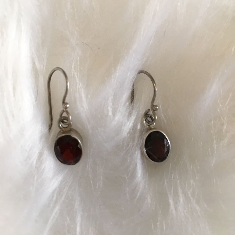 Silver Garnet color Stone  Earrings